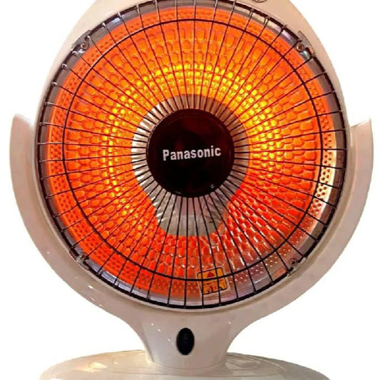 Panasonic electric heater with glowing orange interior on a white background